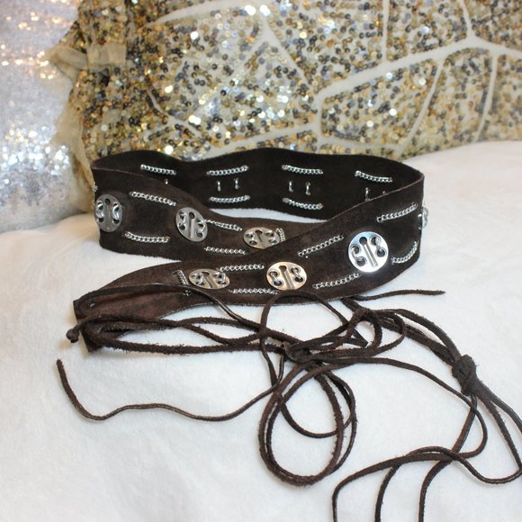 ??Vintage Brown suede & silver embellished belt main image 10